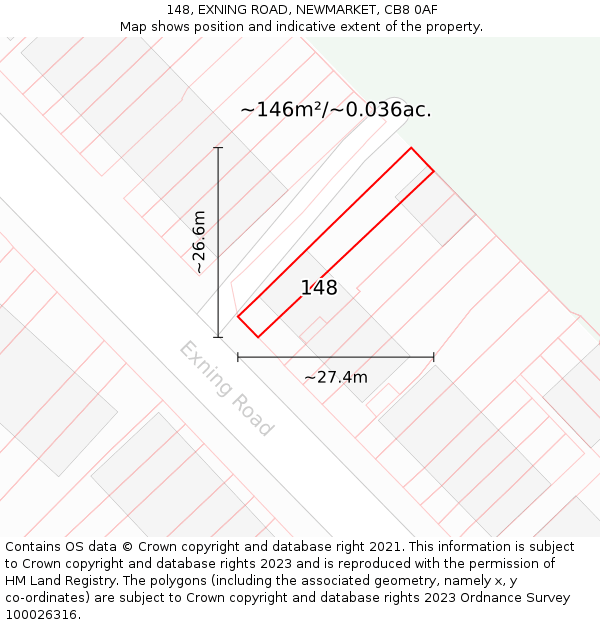 148, EXNING ROAD, NEWMARKET, CB8 0AF: Plot and title map