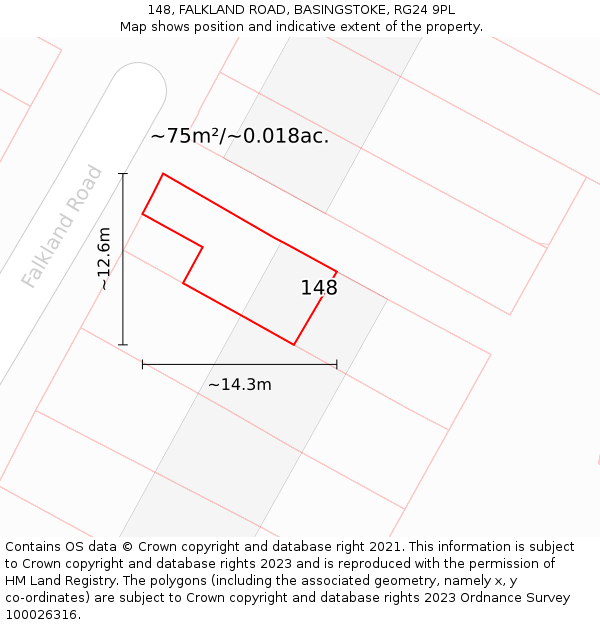 148, FALKLAND ROAD, BASINGSTOKE, RG24 9PL: Plot and title map