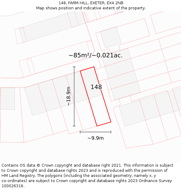148, FARM HILL, EXETER, EX4 2NB: Plot and title map