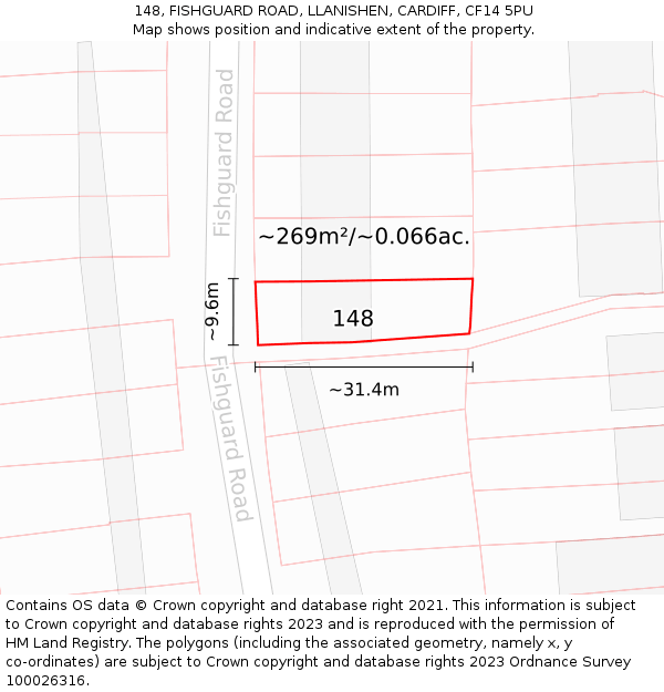 148, FISHGUARD ROAD, LLANISHEN, CARDIFF, CF14 5PU: Plot and title map