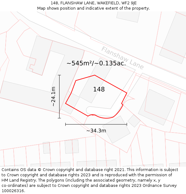 148, FLANSHAW LANE, WAKEFIELD, WF2 9JE: Plot and title map
