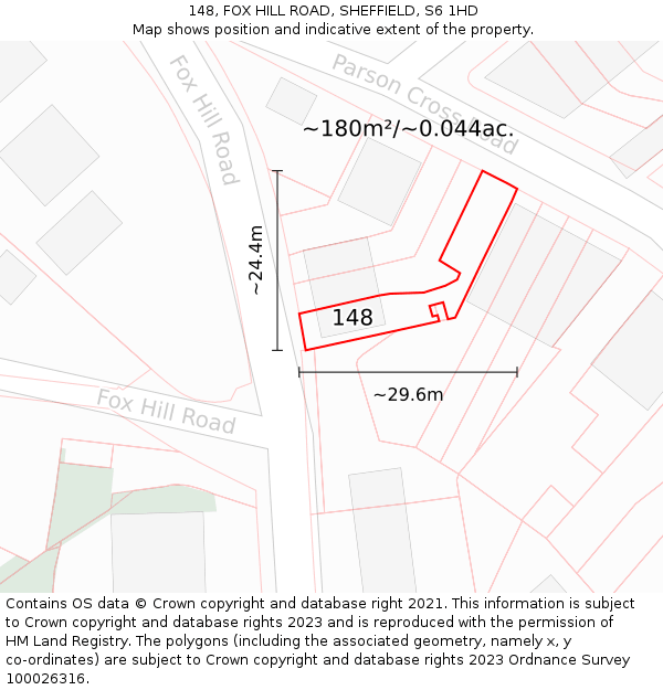148, FOX HILL ROAD, SHEFFIELD, S6 1HD: Plot and title map