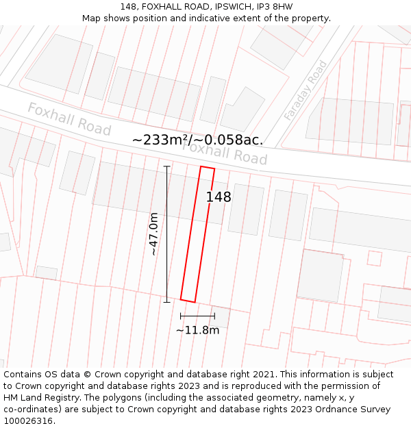 148, FOXHALL ROAD, IPSWICH, IP3 8HW: Plot and title map