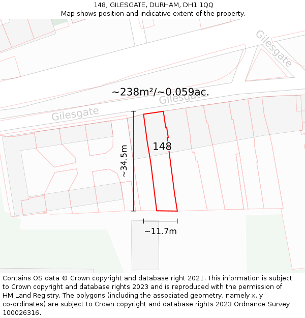 148, GILESGATE, DURHAM, DH1 1QQ: Plot and title map