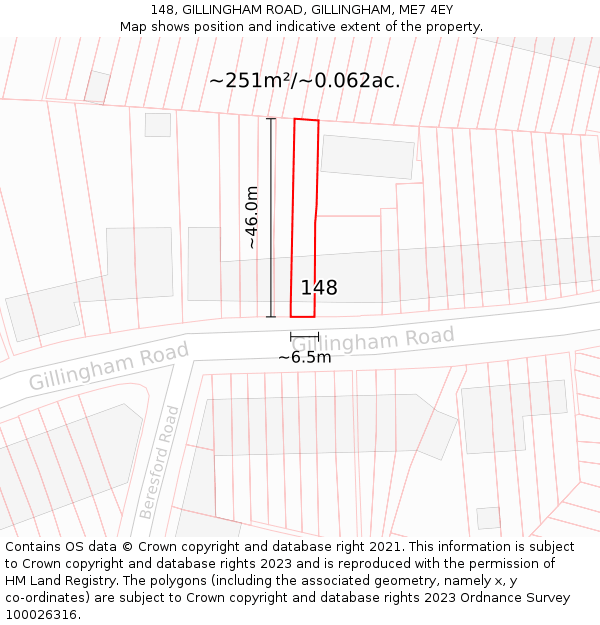 148, GILLINGHAM ROAD, GILLINGHAM, ME7 4EY: Plot and title map