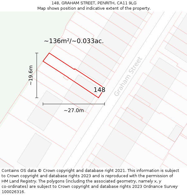 148, GRAHAM STREET, PENRITH, CA11 9LG: Plot and title map
