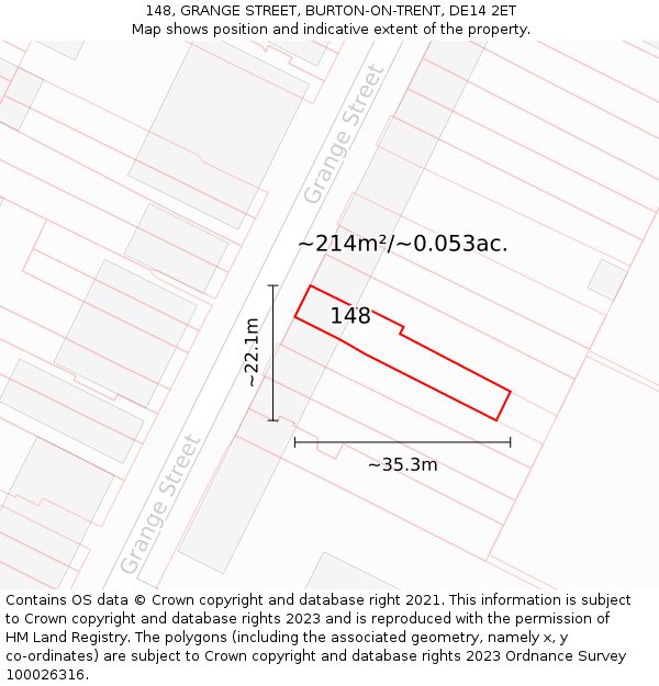 148, GRANGE STREET, BURTON-ON-TRENT, DE14 2ET: Plot and title map