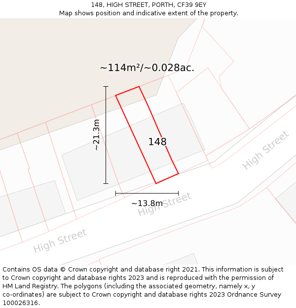 148, HIGH STREET, PORTH, CF39 9EY: Plot and title map