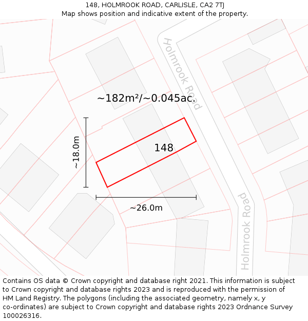 148, HOLMROOK ROAD, CARLISLE, CA2 7TJ: Plot and title map