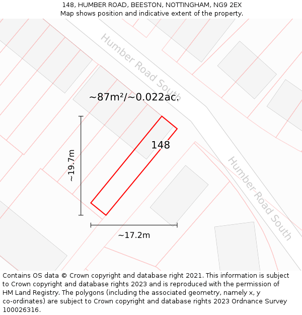148, HUMBER ROAD, BEESTON, NOTTINGHAM, NG9 2EX: Plot and title map