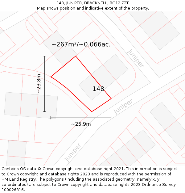 148, JUNIPER, BRACKNELL, RG12 7ZE: Plot and title map