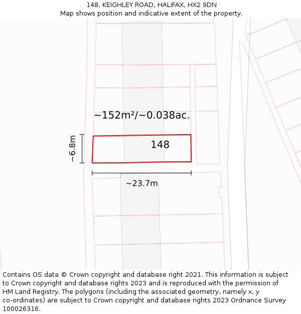 148, KEIGHLEY ROAD, HALIFAX, HX2 9DN: Plot and title map