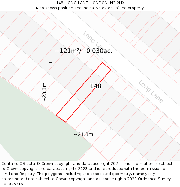 148, LONG LANE, LONDON, N3 2HX: Plot and title map