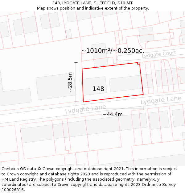 148, LYDGATE LANE, SHEFFIELD, S10 5FP: Plot and title map