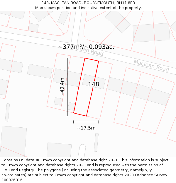 148, MACLEAN ROAD, BOURNEMOUTH, BH11 8ER: Plot and title map
