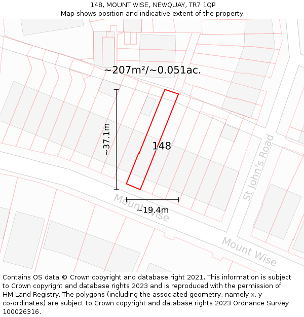 148, MOUNT WISE, NEWQUAY, TR7 1QP: Plot and title map