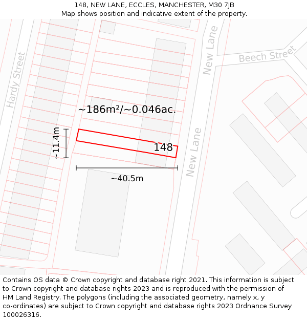 148, NEW LANE, ECCLES, MANCHESTER, M30 7JB: Plot and title map