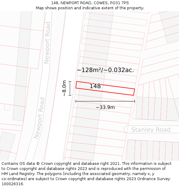 148, NEWPORT ROAD, COWES, PO31 7PS: Plot and title map