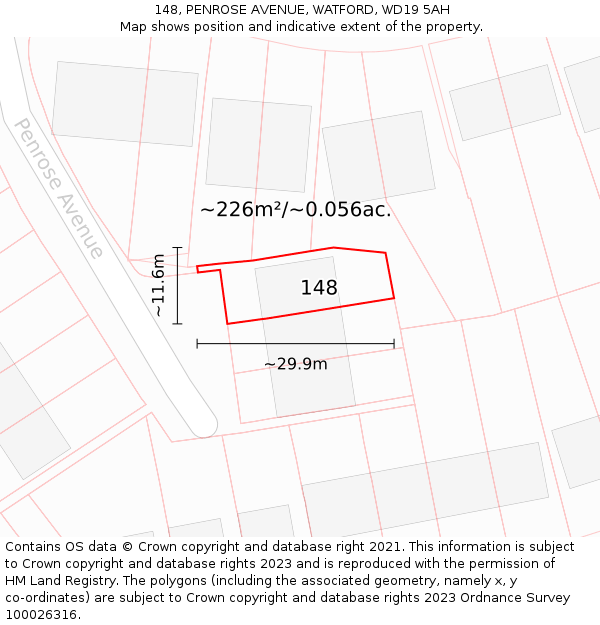 148, PENROSE AVENUE, WATFORD, WD19 5AH: Plot and title map