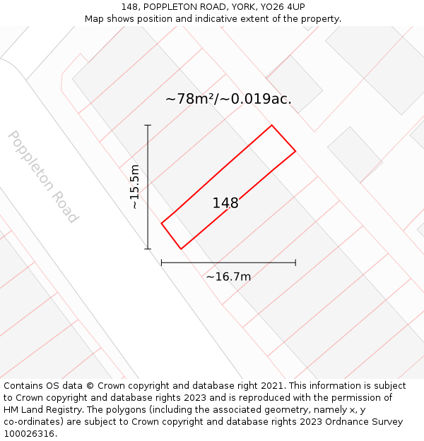 148, POPPLETON ROAD, YORK, YO26 4UP: Plot and title map