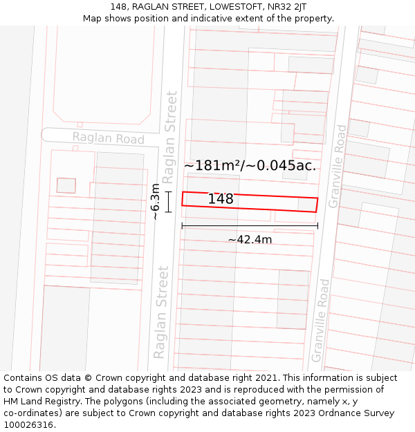 148, RAGLAN STREET, LOWESTOFT, NR32 2JT: Plot and title map