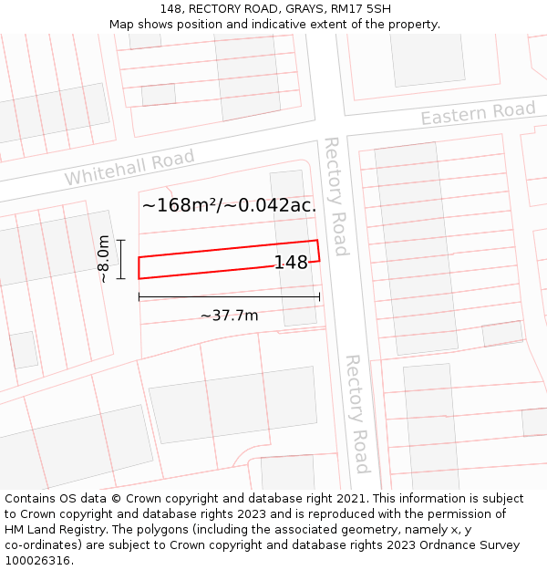 148, RECTORY ROAD, GRAYS, RM17 5SH: Plot and title map