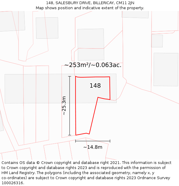 148, SALESBURY DRIVE, BILLERICAY, CM11 2JN: Plot and title map