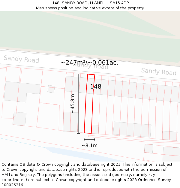 148, SANDY ROAD, LLANELLI, SA15 4DP: Plot and title map