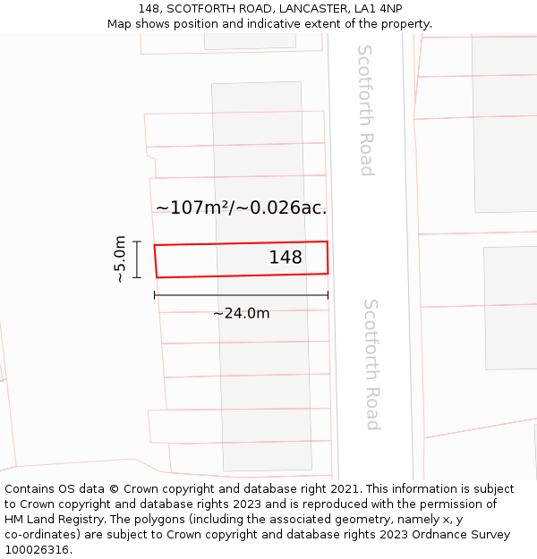 148, SCOTFORTH ROAD, LANCASTER, LA1 4NP: Plot and title map