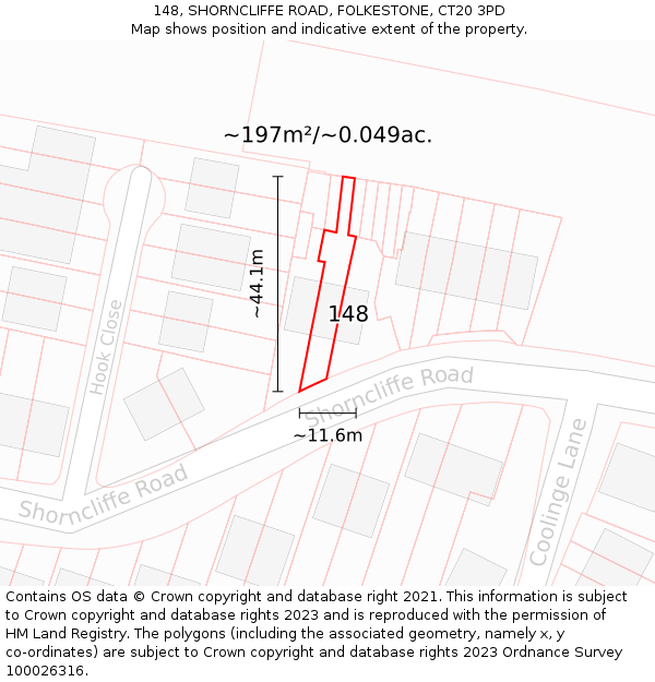 148, SHORNCLIFFE ROAD, FOLKESTONE, CT20 3PD: Plot and title map