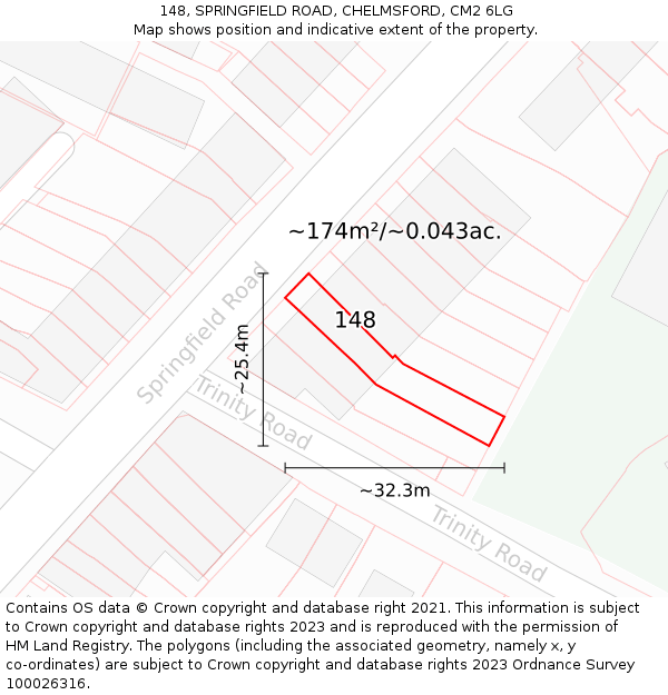 148, SPRINGFIELD ROAD, CHELMSFORD, CM2 6LG: Plot and title map