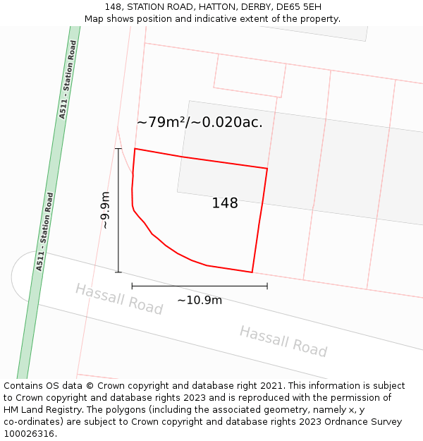 148, STATION ROAD, HATTON, DERBY, DE65 5EH: Plot and title map