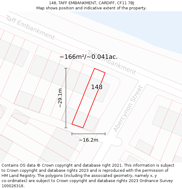 148, TAFF EMBANKMENT, CARDIFF, CF11 7BJ: Plot and title map