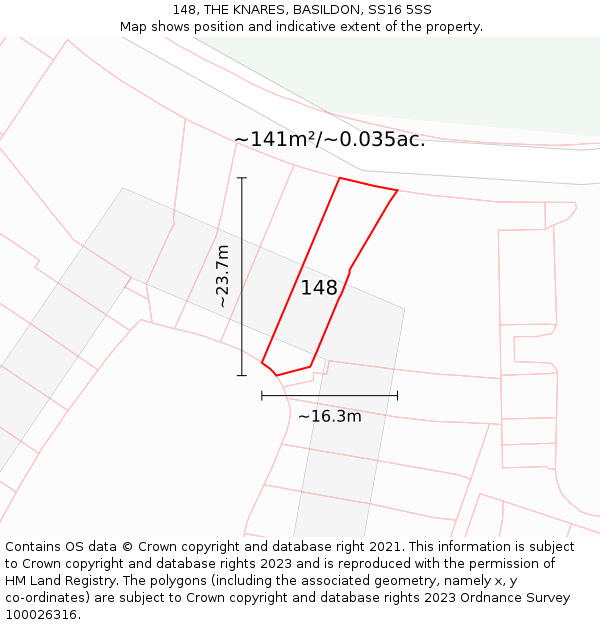 148, THE KNARES, BASILDON, SS16 5SS: Plot and title map