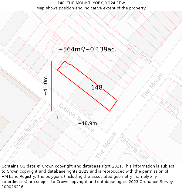 148, THE MOUNT, YORK, YO24 1BW: Plot and title map