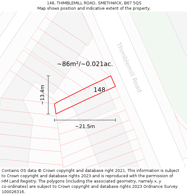 148, THIMBLEMILL ROAD, SMETHWICK, B67 5QS: Plot and title map