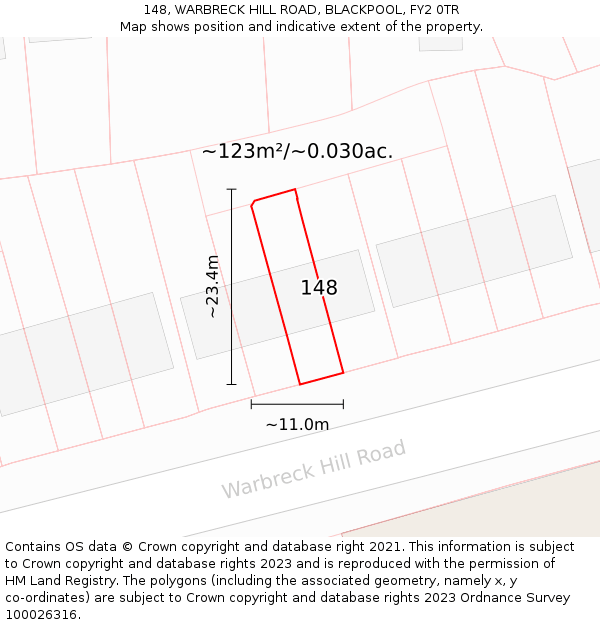 148, WARBRECK HILL ROAD, BLACKPOOL, FY2 0TR: Plot and title map