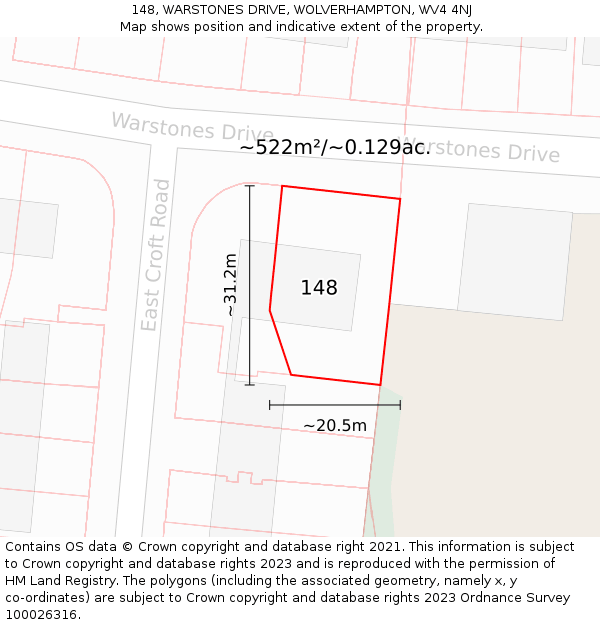 148, WARSTONES DRIVE, WOLVERHAMPTON, WV4 4NJ: Plot and title map