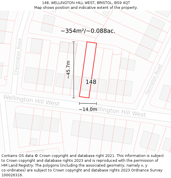 148, WELLINGTON HILL WEST, BRISTOL, BS9 4QT: Plot and title map