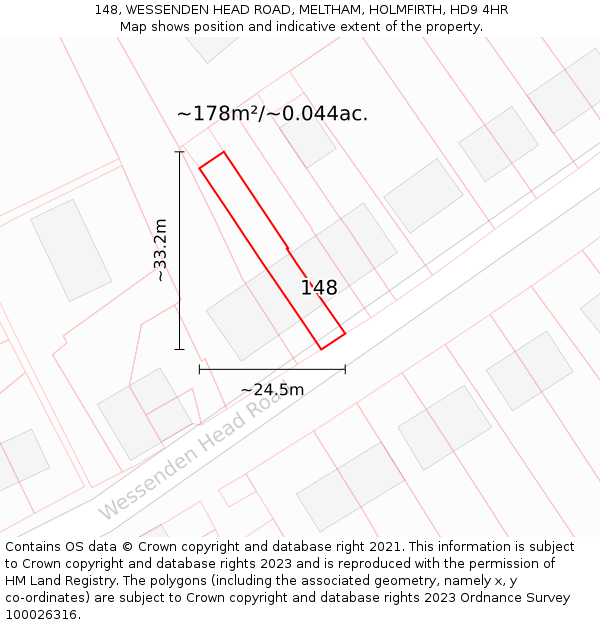 148, WESSENDEN HEAD ROAD, MELTHAM, HOLMFIRTH, HD9 4HR: Plot and title map