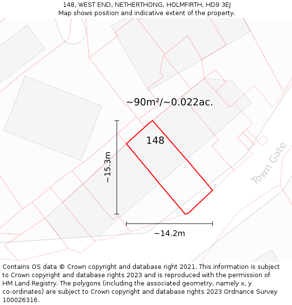 148, WEST END, NETHERTHONG, HOLMFIRTH, HD9 3EJ: Plot and title map