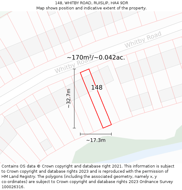 148, WHITBY ROAD, RUISLIP, HA4 9DR: Plot and title map