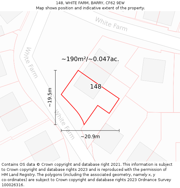 148, WHITE FARM, BARRY, CF62 9EW: Plot and title map