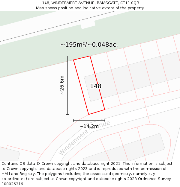 148, WINDERMERE AVENUE, RAMSGATE, CT11 0QB: Plot and title map