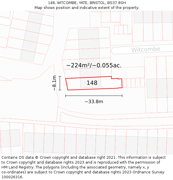 148, WITCOMBE, YATE, BRISTOL, BS37 8SH: Plot and title map