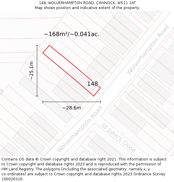 148, WOLVERHAMPTON ROAD, CANNOCK, WS11 1AT: Plot and title map