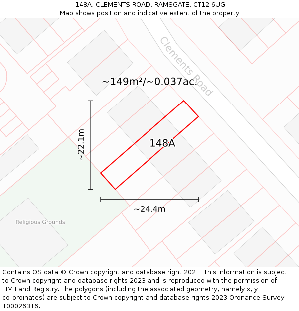 148A, CLEMENTS ROAD, RAMSGATE, CT12 6UG: Plot and title map