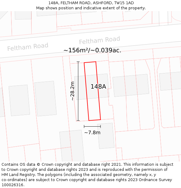 148A, FELTHAM ROAD, ASHFORD, TW15 1AD: Plot and title map