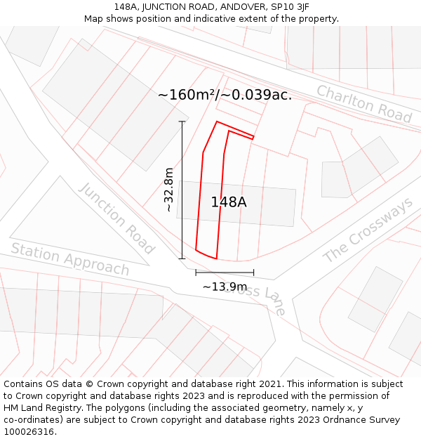 148A, JUNCTION ROAD, ANDOVER, SP10 3JF: Plot and title map
