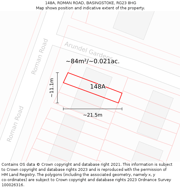 148A, ROMAN ROAD, BASINGSTOKE, RG23 8HG: Plot and title map
